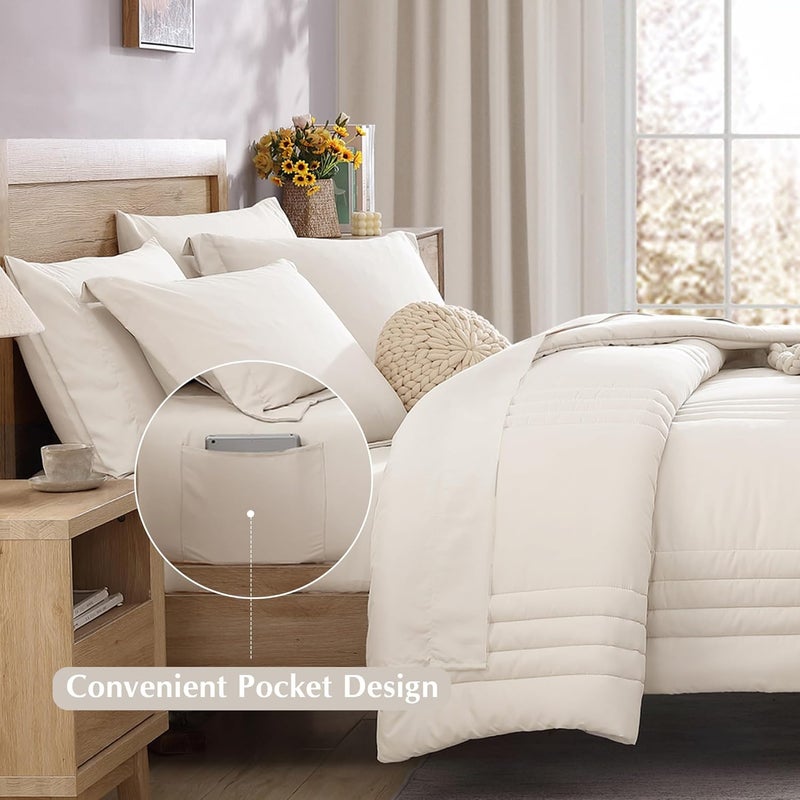 Monbix California King Comforter Set - Cal King Comforter Set 7 Pieces, All Seasons Comforters,Quilting Design Bed in A Bag Cal King Comforter with Sheets,Pillowcases & Shams (Snow White,108 * 92) - Image 4