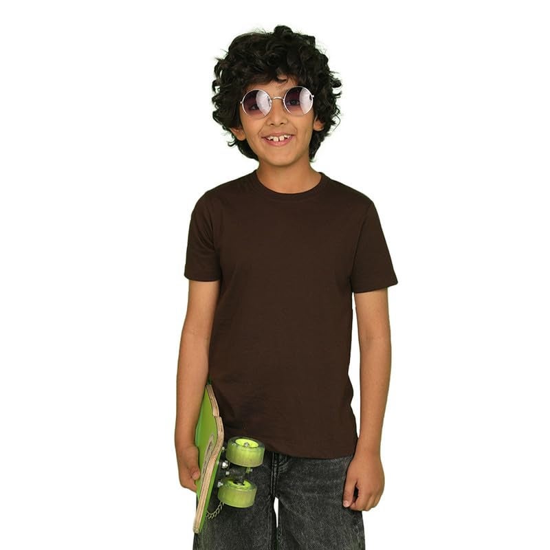 Nusyl Boys Solid Short Sleeves Cotton T-Shirt | Round Neck | Half Sleeve | Plain-Regular Fit | Group 3 Brown - Image 1