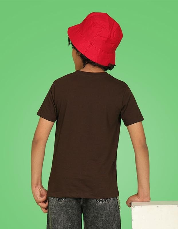 Nusyl Boys Solid Short Sleeves Cotton T-Shirt | Round Neck | Half Sleeve | Plain-Regular Fit | Group 3 Brown - Image 2