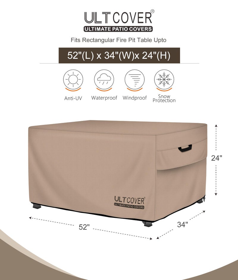 ULTCOVER Rectangular Gas Fire Pit Table Cover 52x34 inch Waterproof Heavy Duty Firepit Cover - Image 2