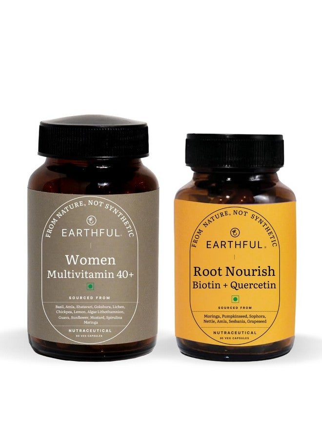 earthful Earthful Menopause Hair Care Combo | Multivitamin Women 40+ & Root Nourish Capsules | 100% Plant, Non-Synthetic | For Hair Health, Hormonal Balance | With Biotin, Grape Seeds, Vitamin D3 & K2 - Image 1