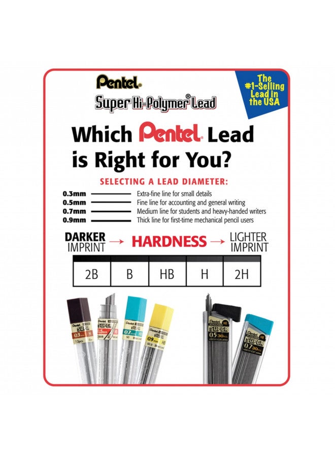 Pentel Super Hi-Polymer Lead Refill, 0.7mm Medium, HB, 12 Pieces of Lead - Image 2