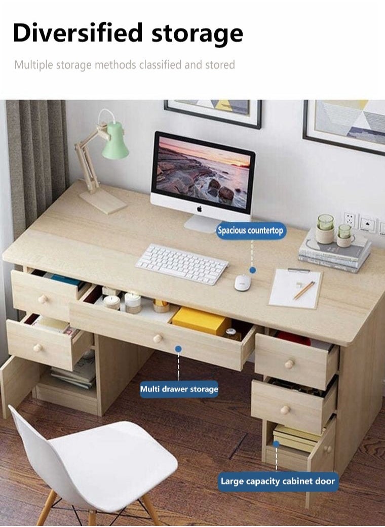 Generic - Solid Wood Office Desk Computer Desk Office Table with 7 Drawers Large Capacity Spacious and Durable Table Simple Student Study Desk for Home Office - Image 1