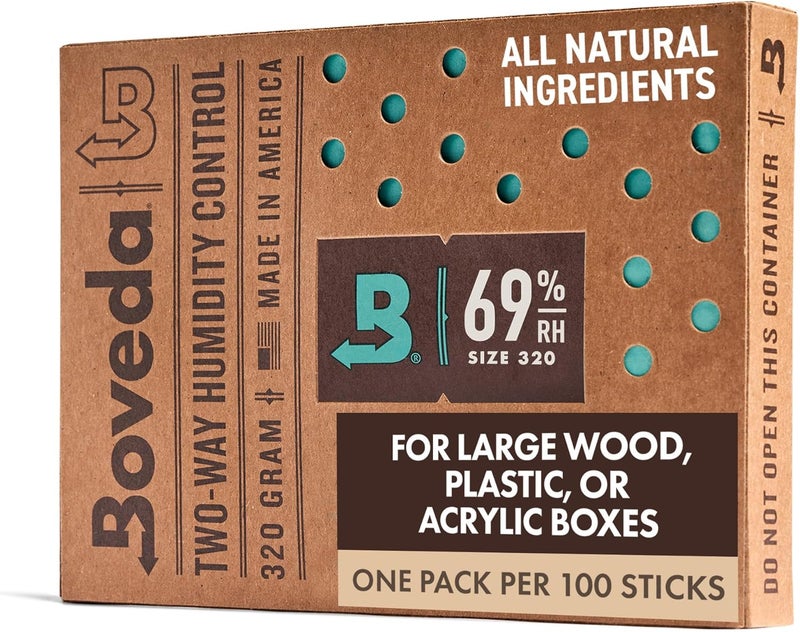 Boveda 69% Two-Way Humidity Control Pack For Large Wood Humidifier Boxes & Plastic or Electric Coolers – Size 320– Single – Moisture Absorber – Humidifier Pack – Individually Wrapped Hydration Packet - Image 1