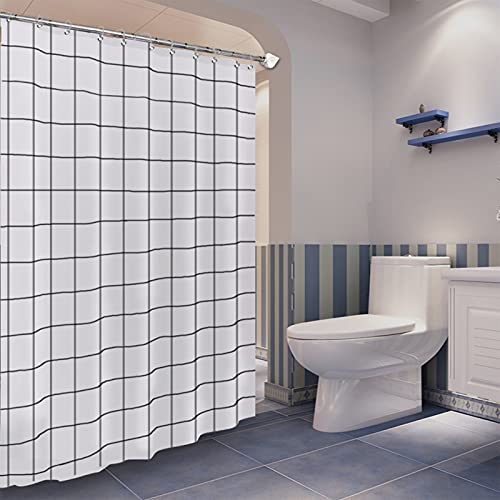 DEARARTBath White Grid Shower Curtain Liner for Bathroom, 60''W*72''H inch Fabric Shower Curtains with Grommet and 12 Hooks, Waterproof Machine Washable Easy Clear Easy Care - Image 1