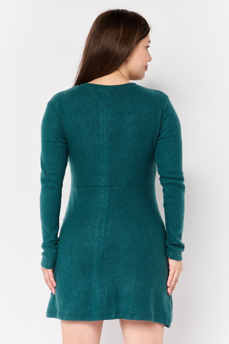Olalook Women Textured Mini Dress, Green - Image 2