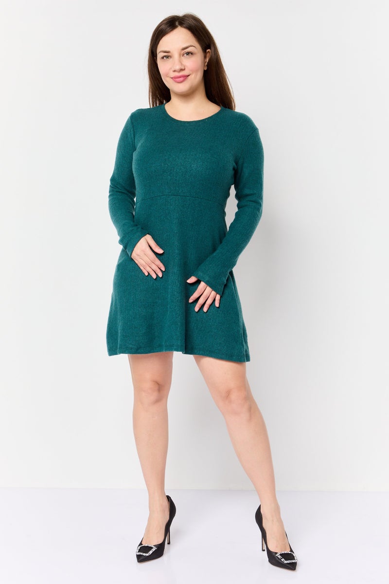Olalook Women Textured Mini Dress, Green - Image 4