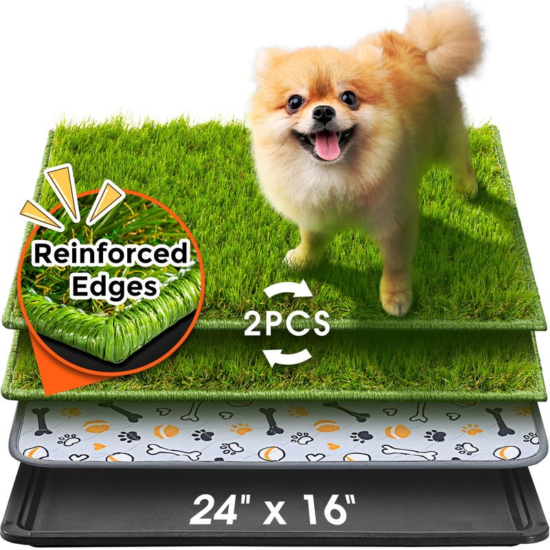 Hompet Dog Grass Pad with Tray Large, 24"x16", 2 Reusable Artificial Turf for Dogs Potty, Waterproof Non-Slip Washable Pee Pads, Quickly Absorbency Portable Dog Litter Box for Indoor/Outdoor Use - Image 1