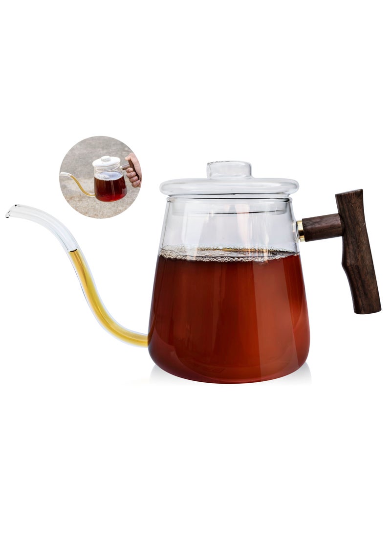 MIBRU 700ml Glass Coffee Tea Pot Gooseneck Drip Kettle Swan Neck Thin Mouth Long Mouthed Pot Coffee Maker Home Teapot Coffee Drip Pot Glass - Image 1