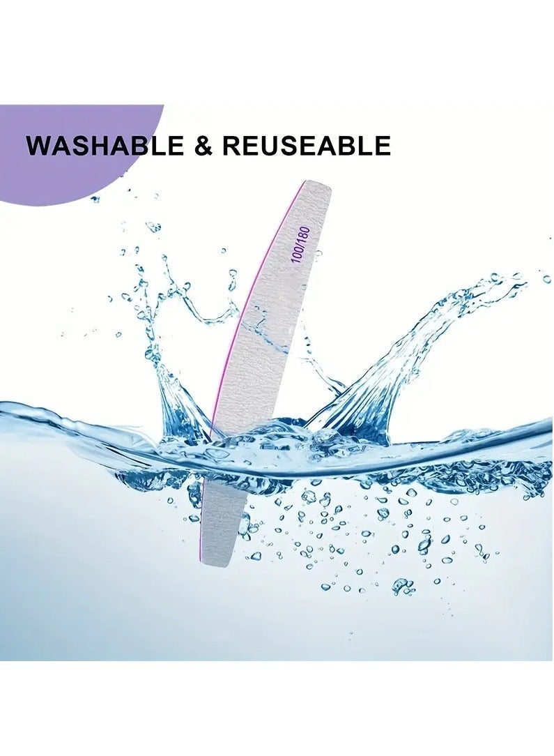 6pcs Nail File Set, Professional Washable Double-Sided Nail File 100/180 Grit, for Manicure with Smooth Edges - Image 2