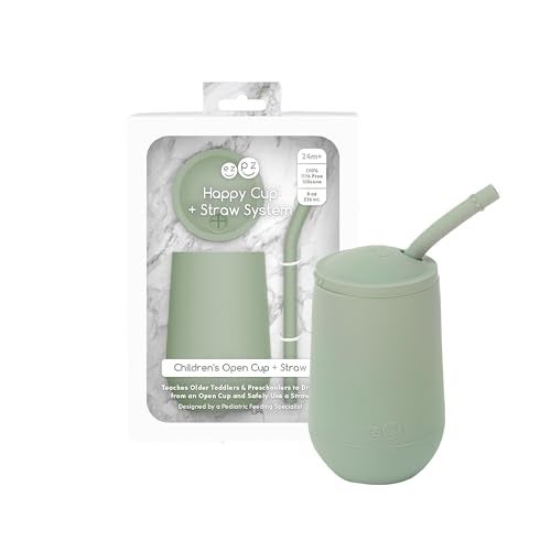 ezpz Happy Cup + Straw Training System - 100% Silicone Training Cup for Toddlers + Preschoolers + Kids - Designed by a Pediatric Feeding Specialist - Non-Slip, Tactile Bumps - 237ml - 24 Months+(Sage) - Image 2