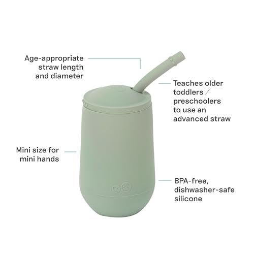 ezpz Happy Cup + Straw Training System - 100% Silicone Training Cup for Toddlers + Preschoolers + Kids - Designed by a Pediatric Feeding Specialist - Non-Slip, Tactile Bumps - 237ml - 24 Months+(Sage) - Image 3