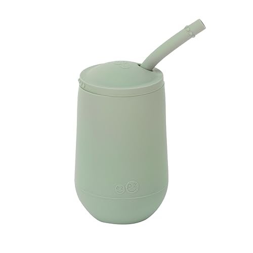 ezpz Happy Cup + Straw Training System - 100% Silicone Training Cup for Toddlers + Preschoolers + Kids - Designed by a Pediatric Feeding Specialist - Non-Slip, Tactile Bumps - 237ml - 24 Months+(Sage) - Image 1