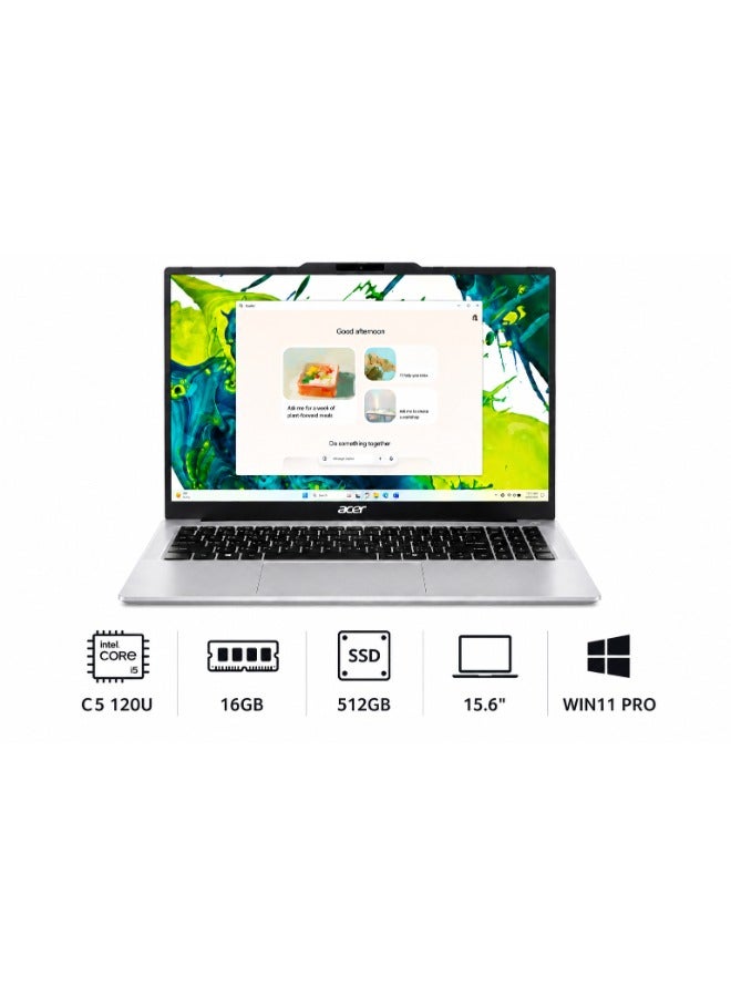 Acer Aspire Lite (Upgraded Version) Laptop With 15.6 Inch Full HD (1920x1080) Display, Core 5-120U Processor/16GB RAM DDR5/512GB SSD/Windows 11 Pro/Intel UHD Graphics/ Cool Silver Light Silver - Image 1