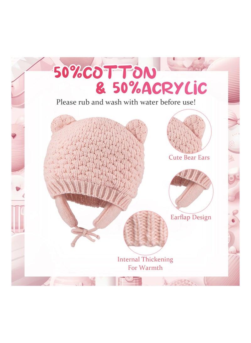 KASTWAVE Baby Winter Hats, 3Packs Warm Knitted Baby Scarf Glove Beanie Set, Soft Warm Toddler Hat and Glove Set for Girls Newborn Infant Winter Kids Beanie Hat for 0-3 Years (Pink)  - Image 3