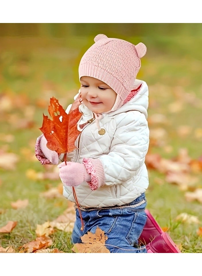 KASTWAVE Baby Winter Hats, 3Packs Warm Knitted Baby Scarf Glove Beanie Set, Soft Warm Toddler Hat and Glove Set for Girls Newborn Infant Winter Kids Beanie Hat for 0-3 Years (Pink)  - Image 4