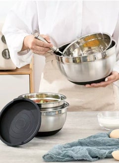 Sharpdo 304 Kitchen Baking Stainless Steel Mixing Bowl Salad Bowl Set with Cover, Contains 9-Piece Kitchenware Set  - Image 3