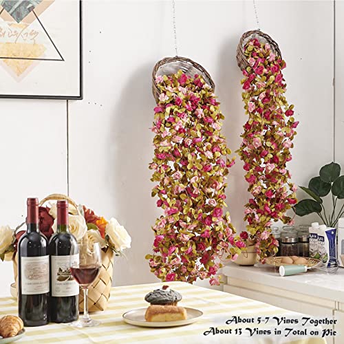 PONKING 8 Pcs x 8.2 ft Flower Garland Artificial Rose Vine Flowers with Green Leaves Hanging Fake Roses Vine for Room Party Home Wedding Birthday Christmas Wall Arch Decor, Fall Purple Flower - Image 2
