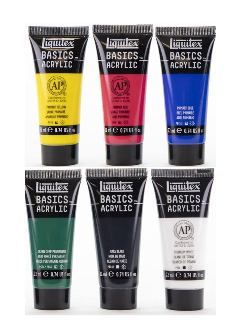 Liquitex 6-Piece Basics Acrylic Paint Tubes 22ml Content Per Tube - Image 2