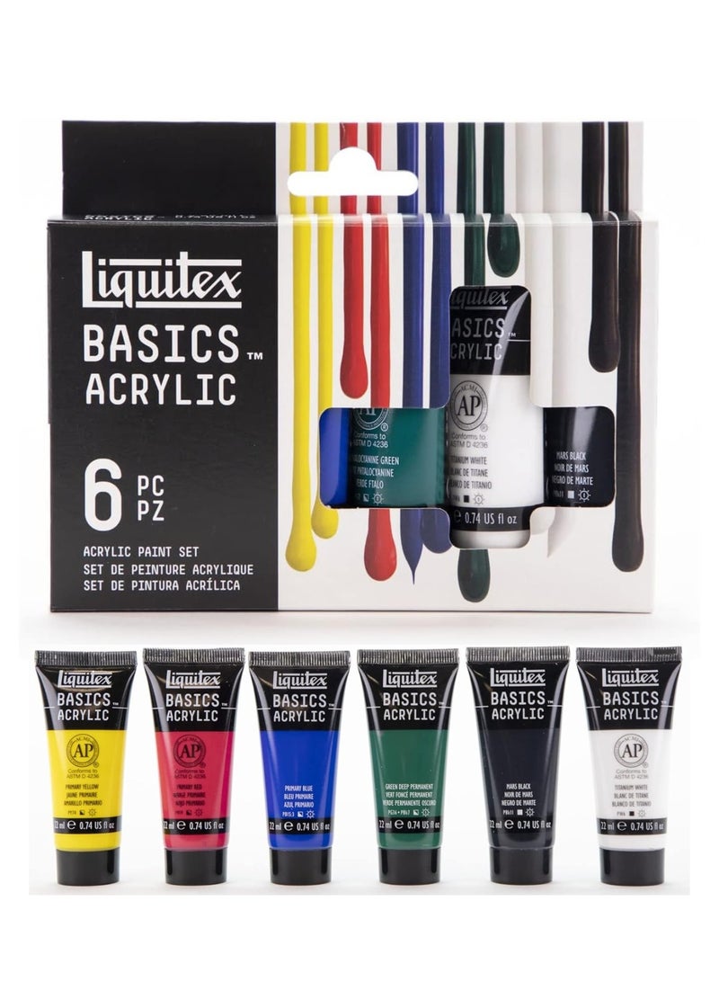 Liquitex 6-Piece Basics Acrylic Paint Tubes 22ml Content Per Tube - Image 1