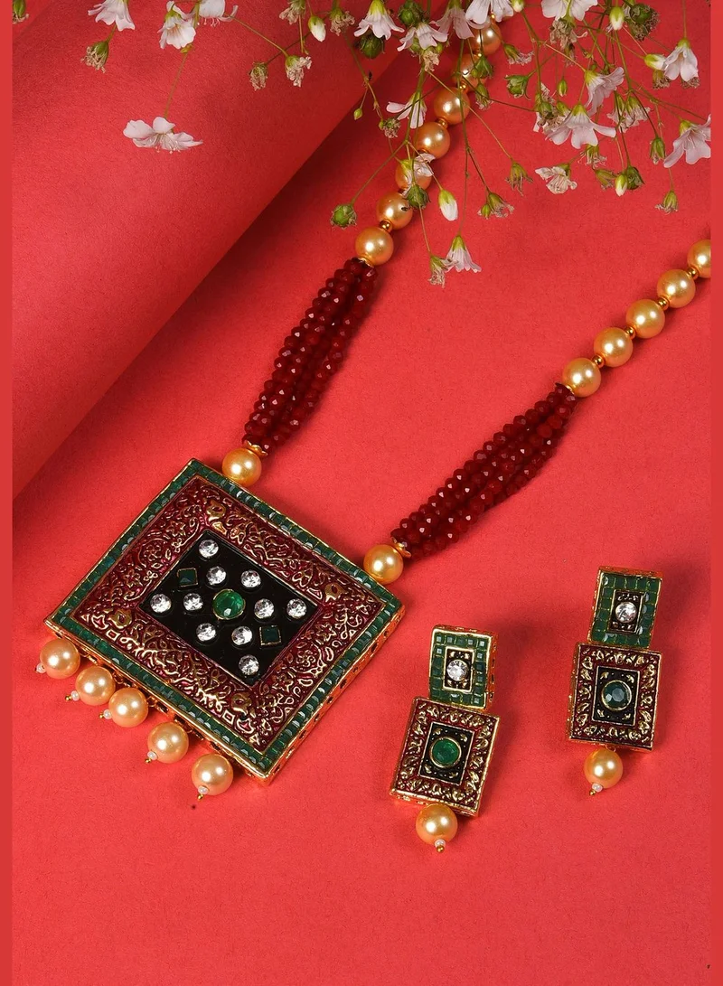 SOHI Gold Plated Designer Stone Pearl Necklace and Earrings Set