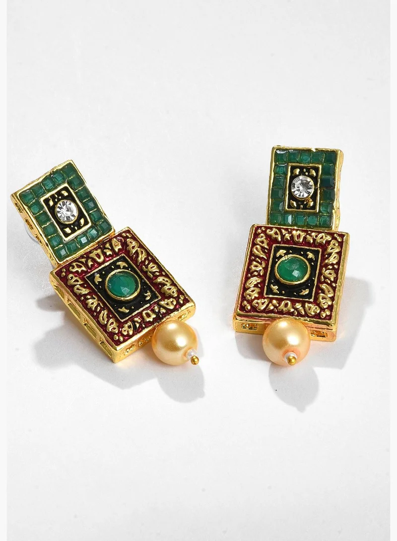 SOHI Gold Plated Designer Stone Pearl Necklace and Earrings Set