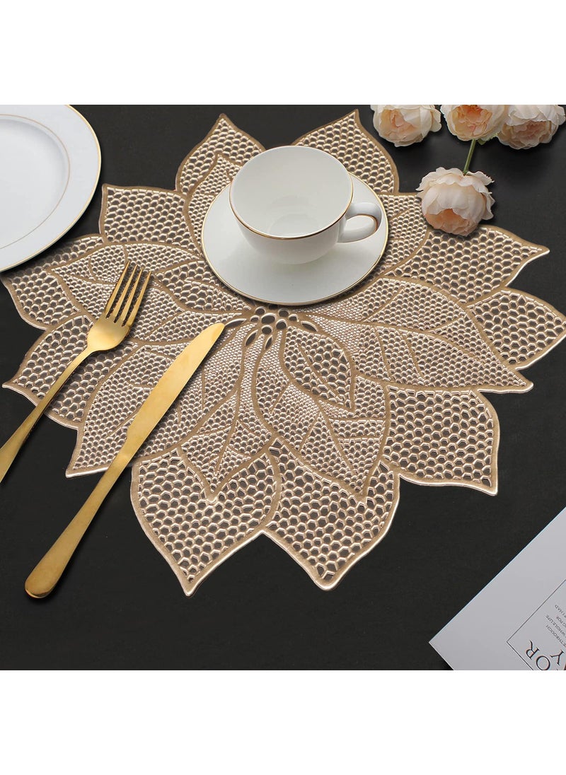 Dakshya Industries Dakshya Industries PVC Pack of 2 Flower Shape Cutwork Design for Kitchen Restaurant Dining Table mats and Dressing Table mats Gold  - Image 2