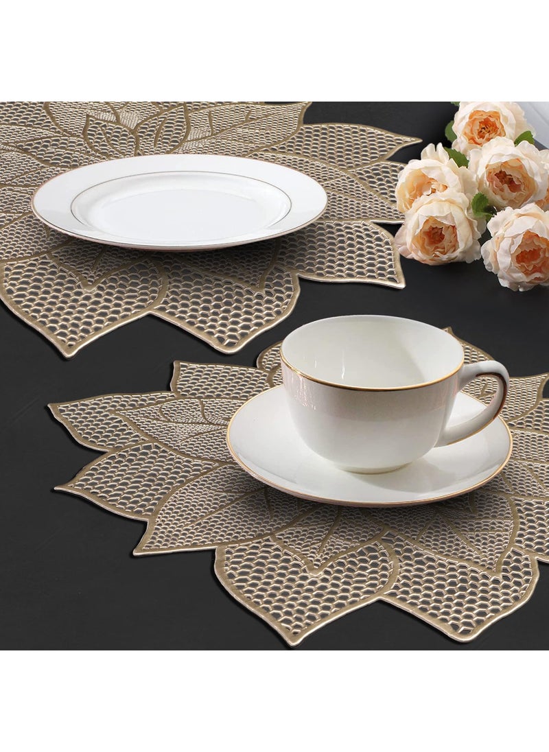 Dakshya Industries Dakshya Industries PVC Pack of 2 Flower Shape Cutwork Design for Kitchen Restaurant Dining Table mats and Dressing Table mats Gold  - Image 4
