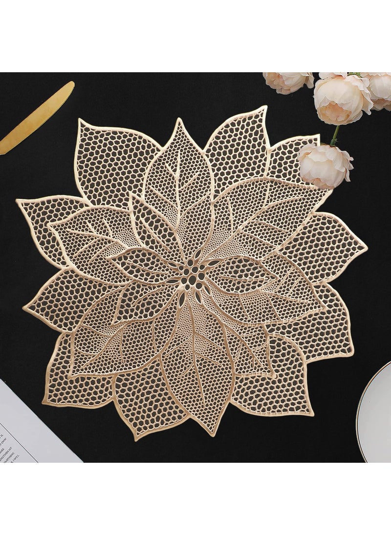 Dakshya Industries Dakshya Industries PVC Pack of 2 Flower Shape Cutwork Design for Kitchen Restaurant Dining Table mats and Dressing Table mats Gold  - Image 1