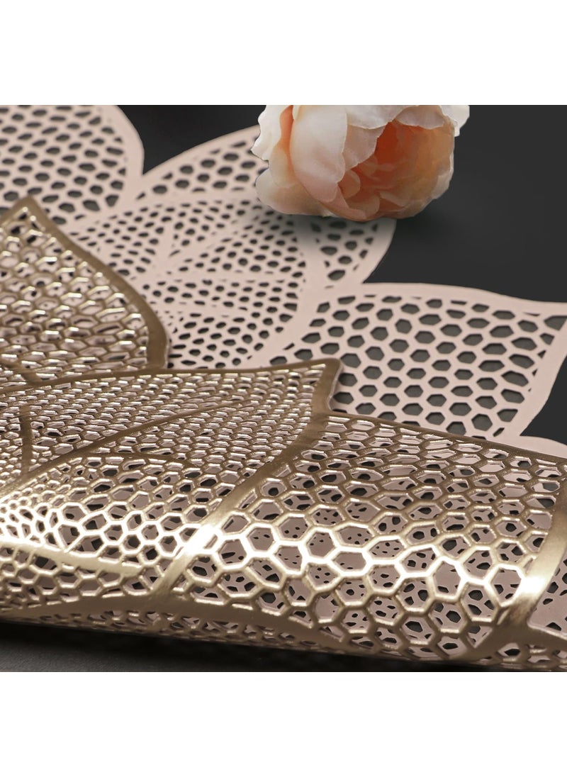 Dakshya Industries Dakshya Industries PVC Pack of 2 Flower Shape Cutwork Design for Kitchen Restaurant Dining Table mats and Dressing Table mats Gold  - Image 3