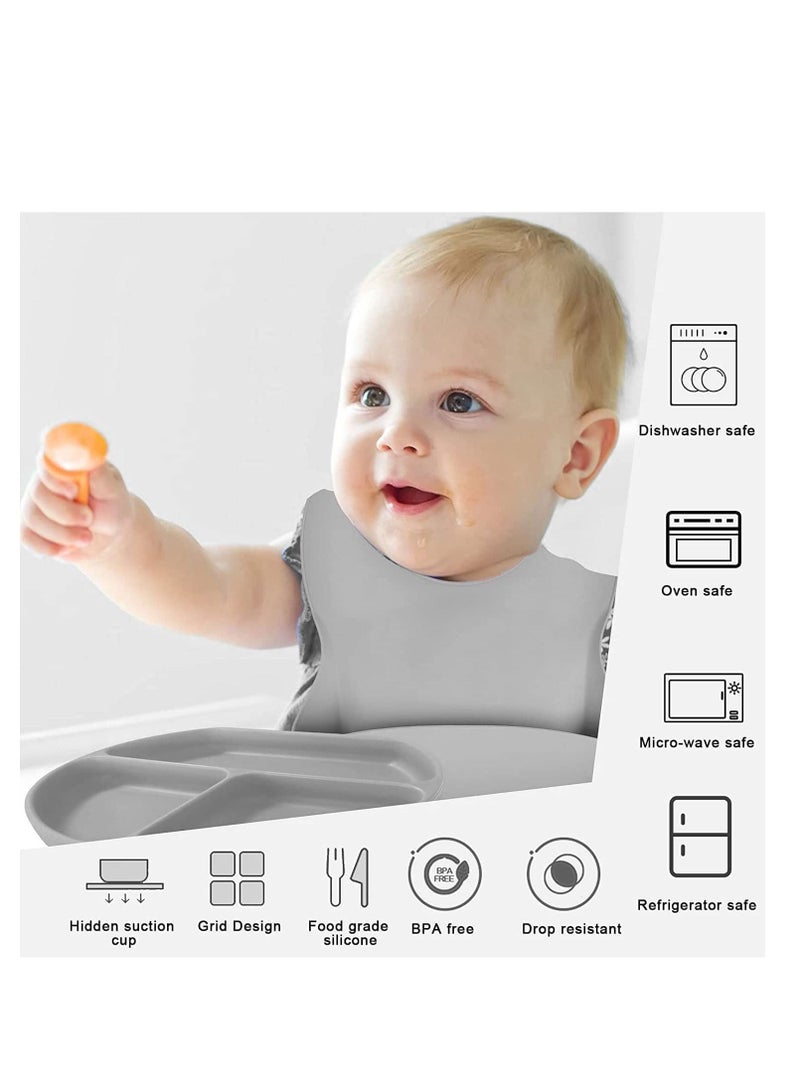Womdee Silicone  Baby Feeding Set With Gift Box |5 Pcs| - Toddler Divider Plate & Bowl with Suction, Adjustable Silicone Bib - Baby Tableware Set, Toddler Eating Supplies, BPA Free - Image 5