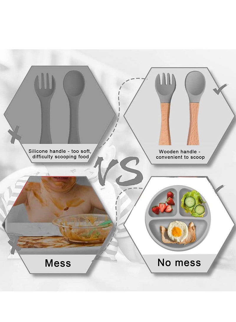 Womdee Silicone  Baby Feeding Set With Gift Box |5 Pcs| - Toddler Divider Plate & Bowl with Suction, Adjustable Silicone Bib - Baby Tableware Set, Toddler Eating Supplies, BPA Free - Image 4