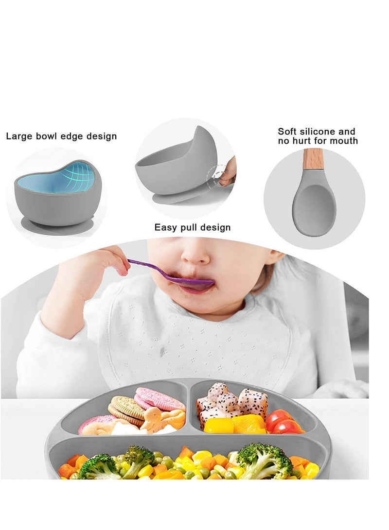 Womdee Silicone  Baby Feeding Set With Gift Box |5 Pcs| - Toddler Divider Plate & Bowl with Suction, Adjustable Silicone Bib - Baby Tableware Set, Toddler Eating Supplies, BPA Free - Image 2