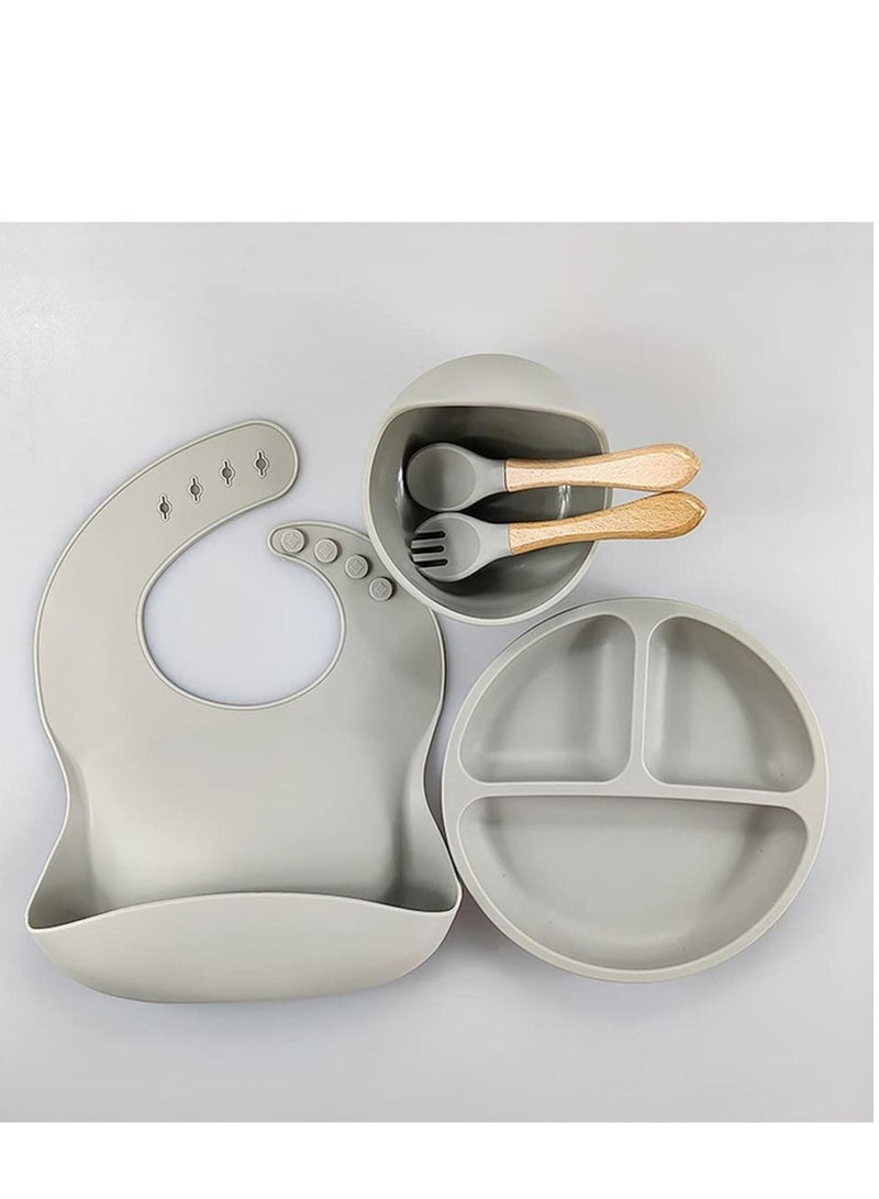 Womdee Silicone  Baby Feeding Set With Gift Box |5 Pcs| - Toddler Divider Plate & Bowl with Suction, Adjustable Silicone Bib - Baby Tableware Set, Toddler Eating Supplies, BPA Free - Image 3
