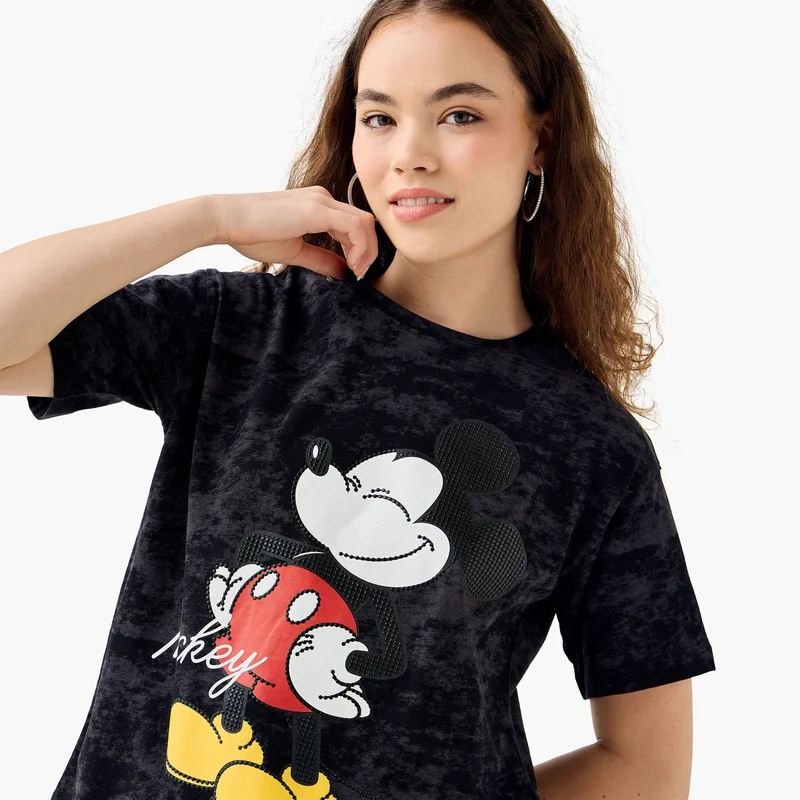 SP Characters Mickey Mouse Print T-shirt with Crew Neck and Short Sleeves