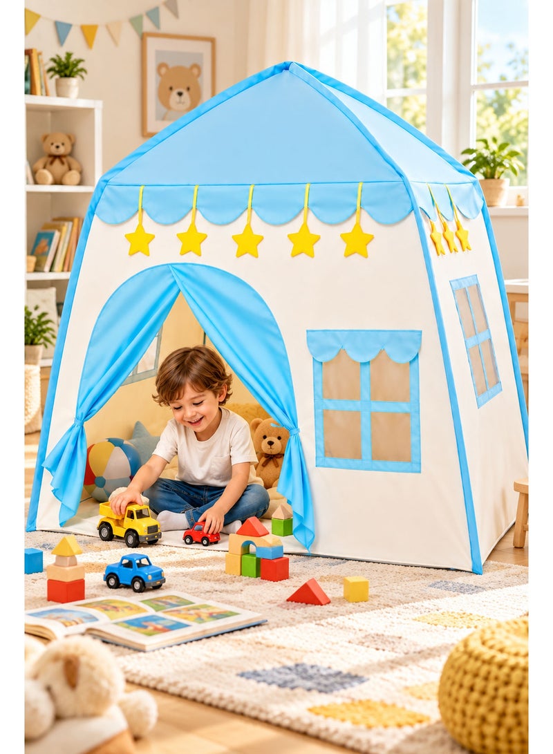 Kids Playhouse Tent 130×100×130cm with Carrying Bag – Large Portable Indoor & Outdoor Children’s Castle Play Tent, Easy Setup Pretend Play House Gift for Boys & Girls (Blue) - Image 4