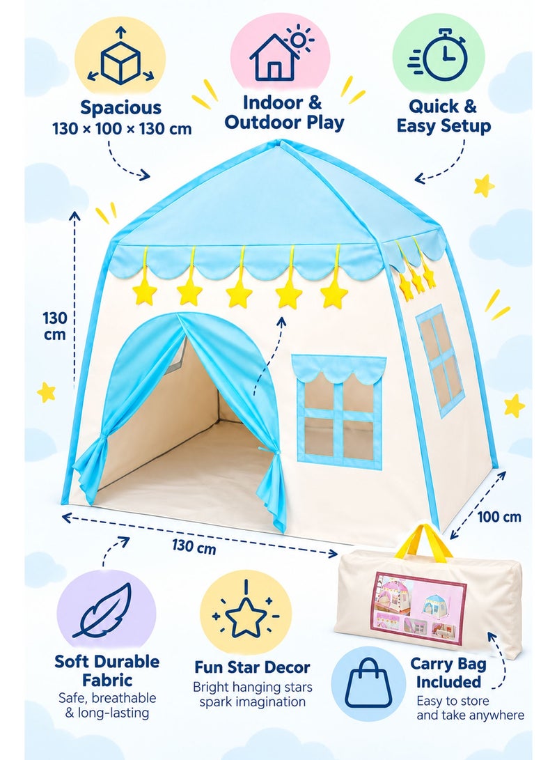 Kids Playhouse Tent 130×100×130cm with Carrying Bag – Large Portable Indoor & Outdoor Children’s Castle Play Tent, Easy Setup Pretend Play House Gift for Boys & Girls (Blue) - Image 3