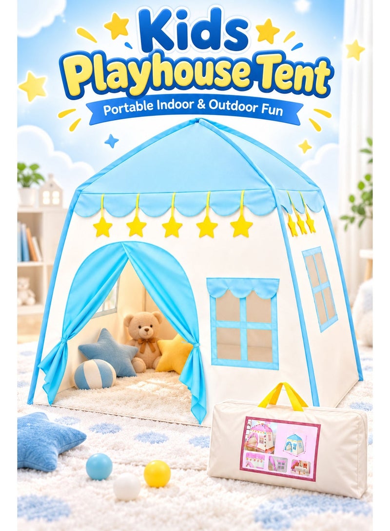 Kids Playhouse Tent 130×100×130cm with Carrying Bag – Large Portable Indoor & Outdoor Children’s Castle Play Tent, Easy Setup Pretend Play House Gift for Boys & Girls (Blue) - Image 2