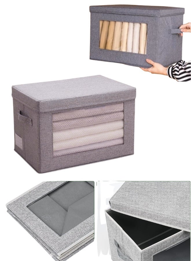 Foldable fabric clothes storage box - Wardrobe (closet) organizer - Storage box with transparent viewing window and strong side handles - Space-saving home and household organizer (40×25×25 cm) - Fabric storage bag for protection from dust and moisture - 1 piece. - Image 1