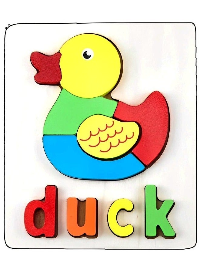 Colorful Wooden 3D Puzzles, Shape Design with Names, Teacher Parents Early Learning Support Tools, Attractive Colors and Patterns, Montessori Motor Skill Develop Toys, Ideal Kids Gift (Duck Shape) - Image 1