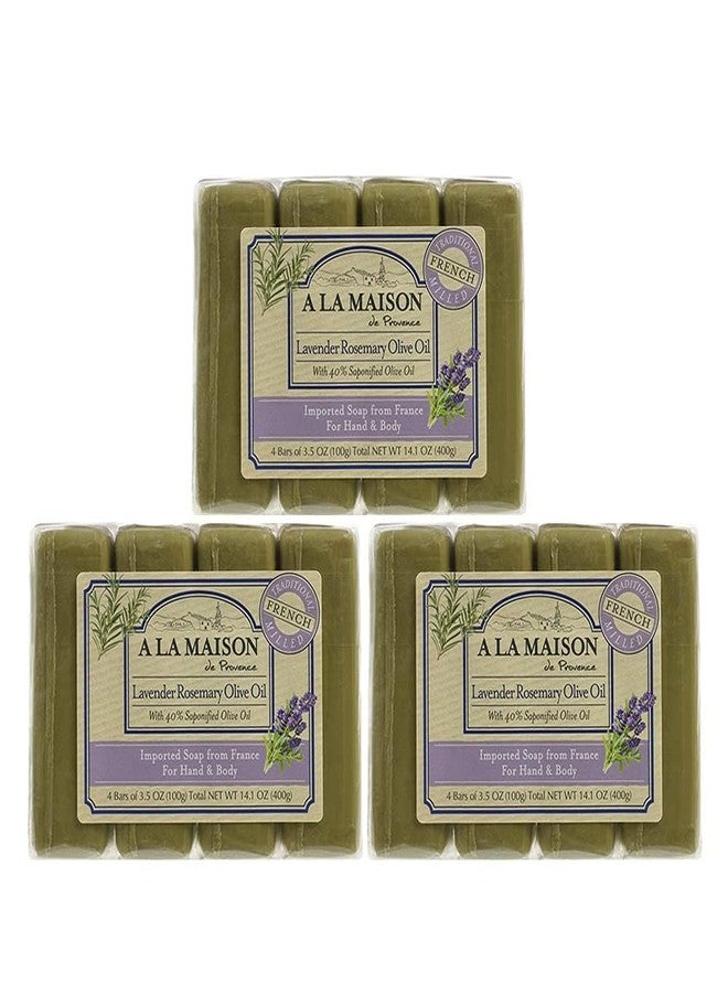 A LA MAISON Lavender Rosemary Olive Oil Bar Soap - Uses: Hand and Body, Triple Milled, Essential Oils, Biodegradable, Plant Based, Vegan, Cruelty-Free, Alcohol & Paraben Free (12 Bars of Soap, 3.5 oz) - Image 1