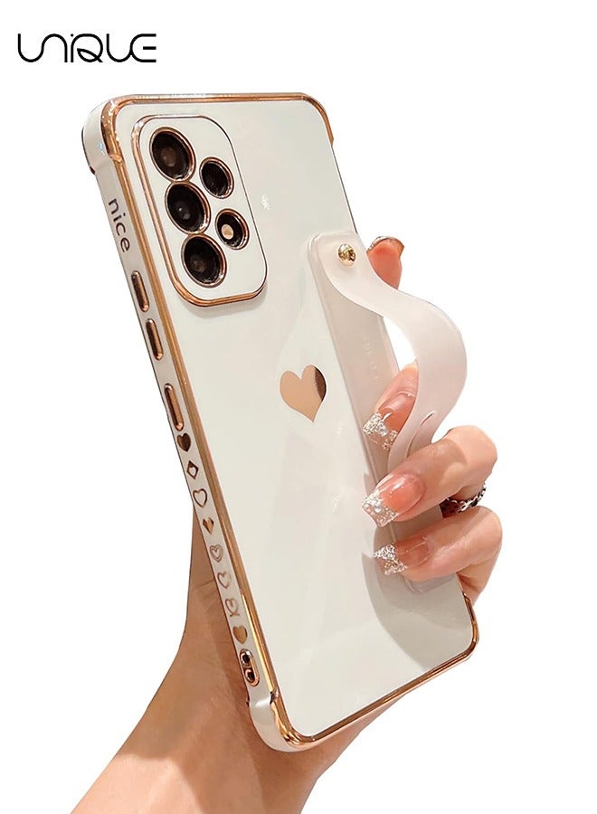 يونيك متوافق مع سامسونج جالاكسي A53 5G حالة الحب القلب تصفيح معصمه الفاخرة أنيقة حالة حامي الكاميرا لينة TPU مسند واقية الزاوية الخلفية جراب جالكسي A53 5G - أبيض - Image 1