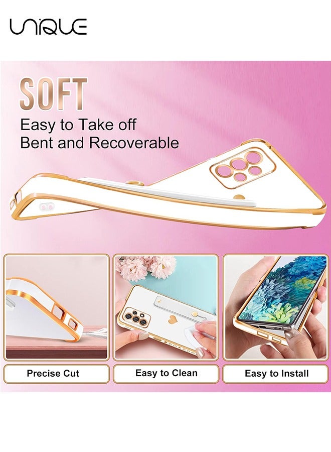 يونيك متوافق مع سامسونج جالاكسي A53 5G حالة الحب القلب تصفيح معصمه الفاخرة أنيقة حالة حامي الكاميرا لينة TPU مسند واقية الزاوية الخلفية جراب جالكسي A53 5G - أبيض - Image 4