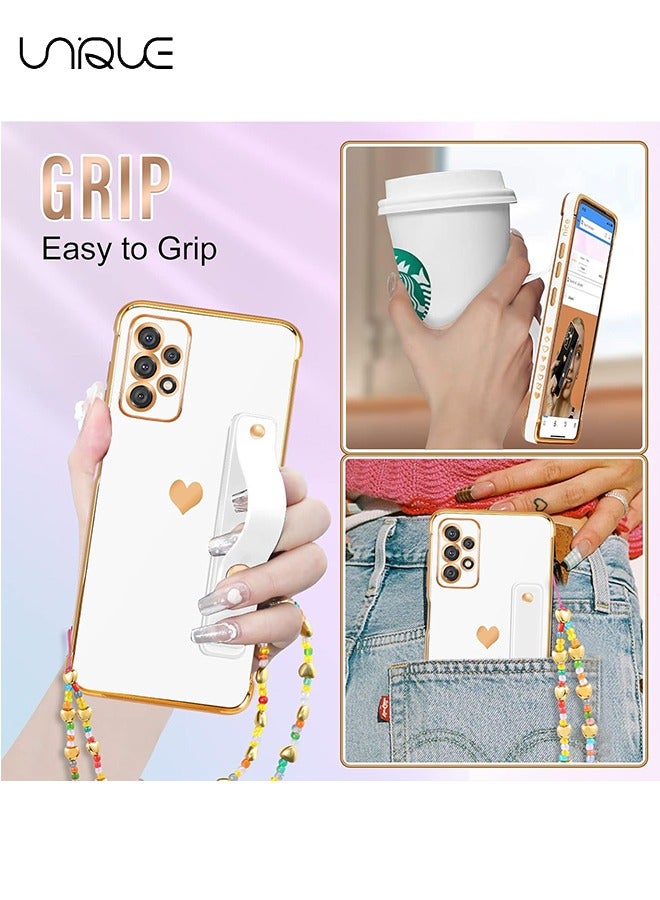 يونيك متوافق مع سامسونج جالاكسي A53 5G حالة الحب القلب تصفيح معصمه الفاخرة أنيقة حالة حامي الكاميرا لينة TPU مسند واقية الزاوية الخلفية جراب جالكسي A53 5G - أبيض - Image 5