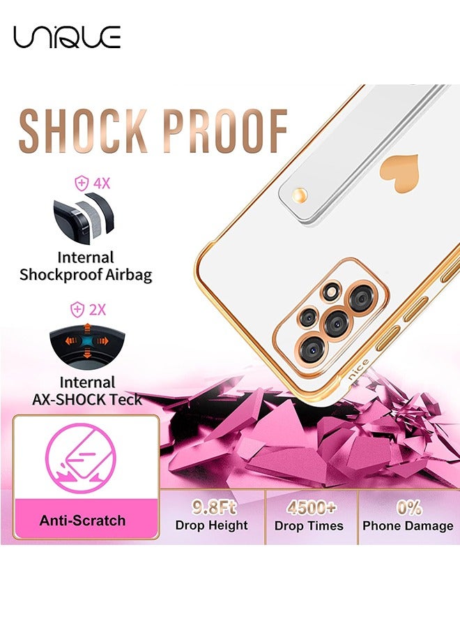 يونيك متوافق مع سامسونج جالاكسي A53 5G حالة الحب القلب تصفيح معصمه الفاخرة أنيقة حالة حامي الكاميرا لينة TPU مسند واقية الزاوية الخلفية جراب جالكسي A53 5G - أبيض - Image 3