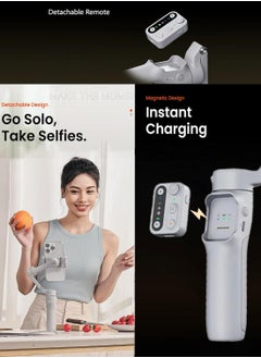 hohem Hohem iSteady X3 3-axis Palm Foldable Smartphone Gimbal with built in extendable selfie rod, detachable remote controller and Ai Tracking (Grey)  - Image 4