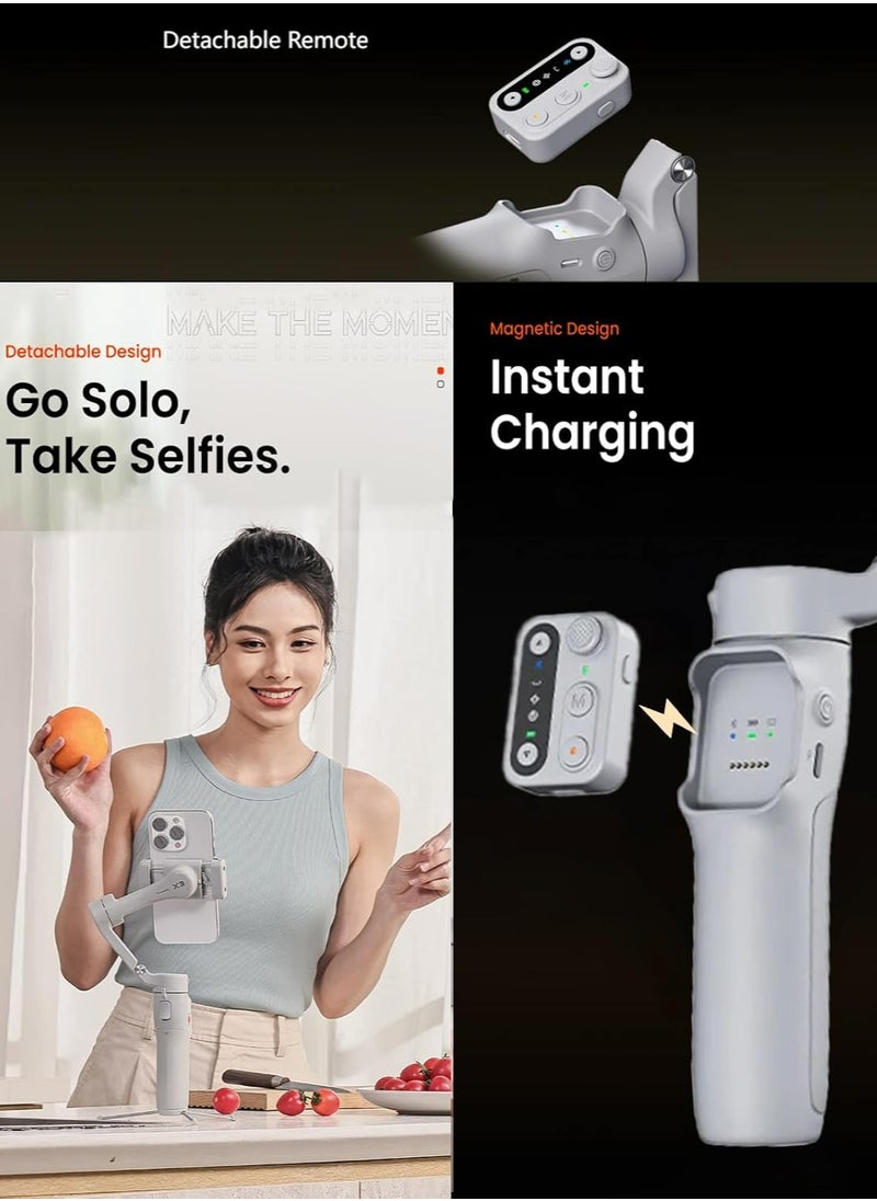 hohem - Hohem iSteady X3 3-axis Palm Foldable Smartphone Gimbal with built in extendable selfie rod, detachable remote controller and Ai Tracking (Grey) - Image 1
