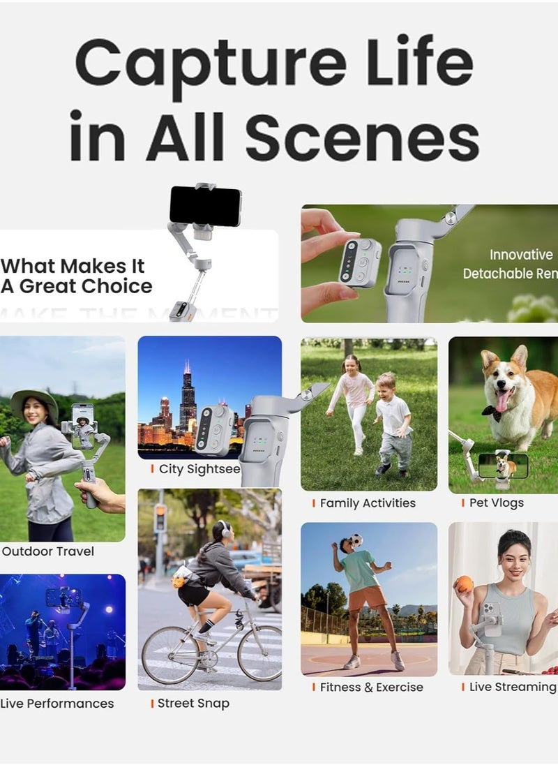 hohem - Hohem iSteady X3 3-axis Palm Foldable Smartphone Gimbal with built in extendable selfie rod, detachable remote controller and Ai Tracking (Grey) - Image 1