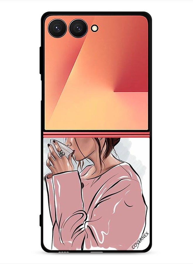 Covernex Samsung Galaxy Z Flip7 Protective Case Cover Girl Drinking Tea Art - Image 1