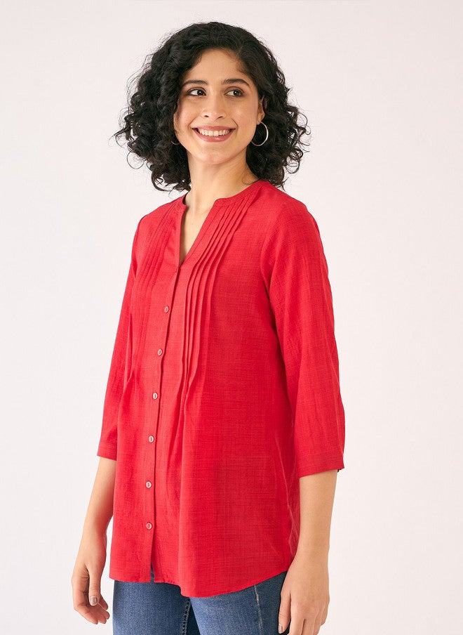 SALT ATTIRE Red Mandarin Collar Tunic with Long Sleeves - Image 4